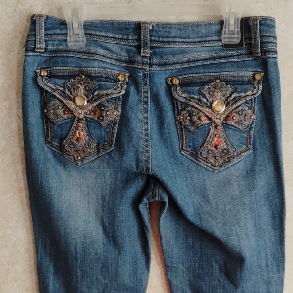 Grace In LA Blue Embellished Women's Jeans, Western